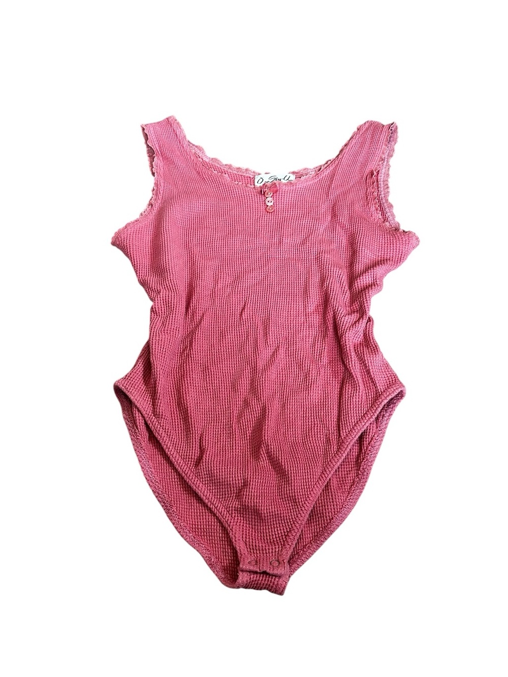 One Step Up Vintage 90s Pink Waffle Knit Bodysuit Summer Coquette Feminine